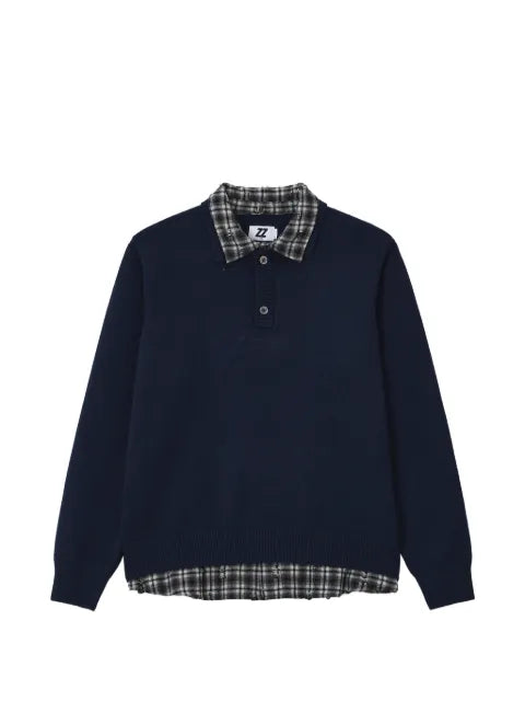 izzue layered-effect polo-collar sweater