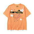 Sp5der Spider Web & Black Letter Graphic Orange Short Sleeve T-Shirt