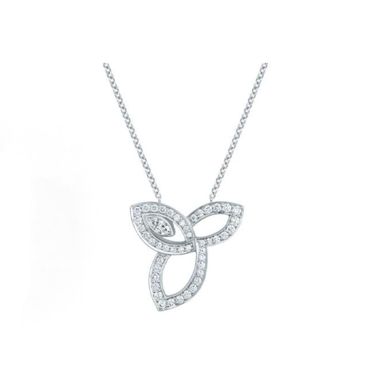 Harry Winston Style Three-Leaf Clover Cubic Zirconia White-Gold-Plated Necklace