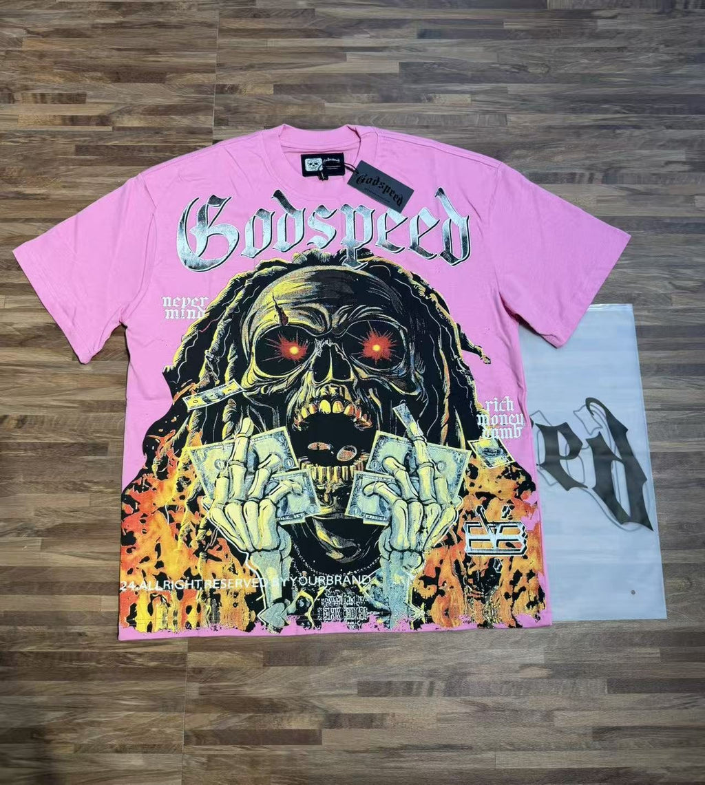 Godspeed Pink Skull Graphic T-Shirt