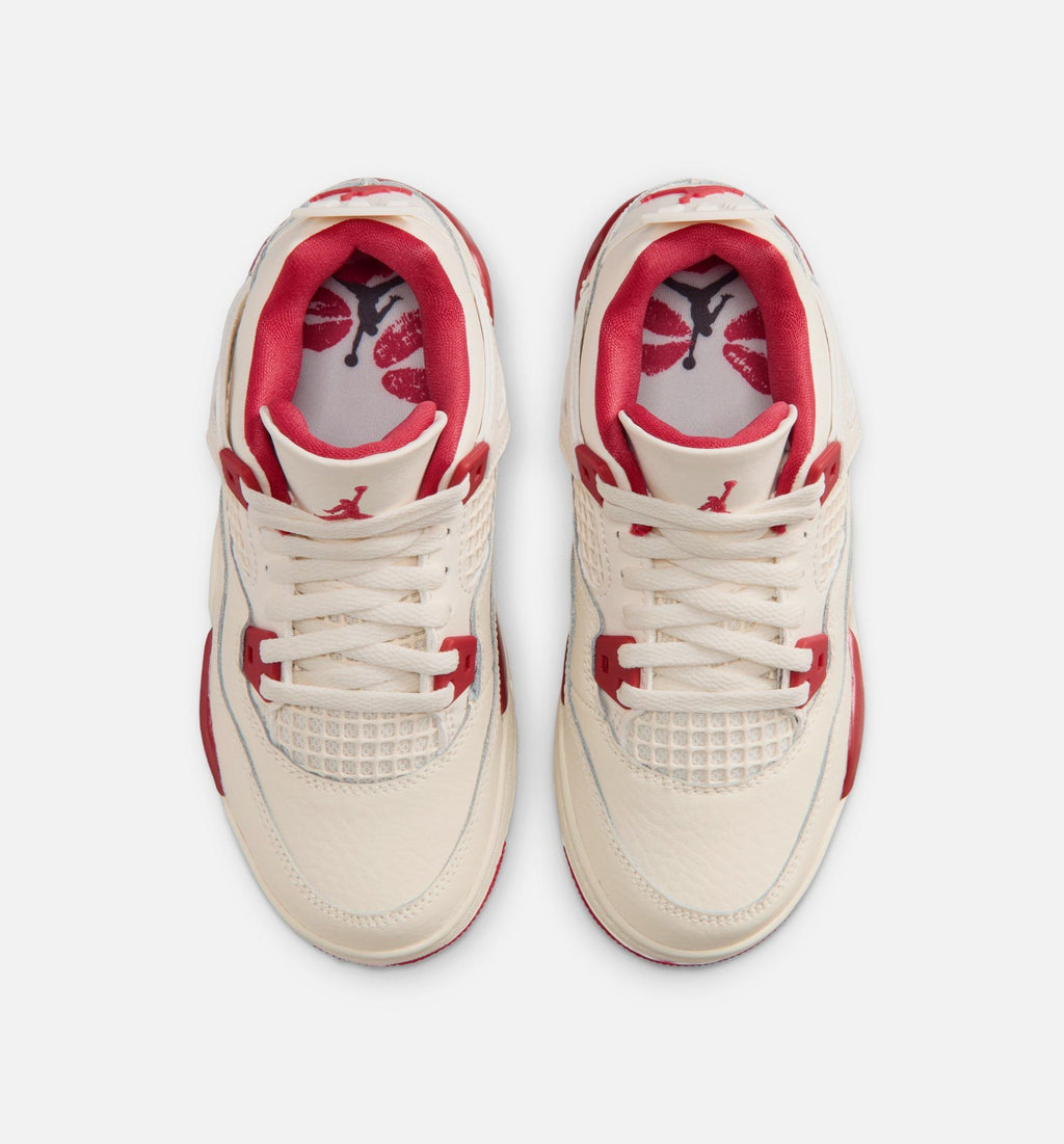 Air Jordan 4 Retro 'Valentine's Day' Preschool Lifestyle Shoes | Pale Ivory / Sierra Red / Tough Red