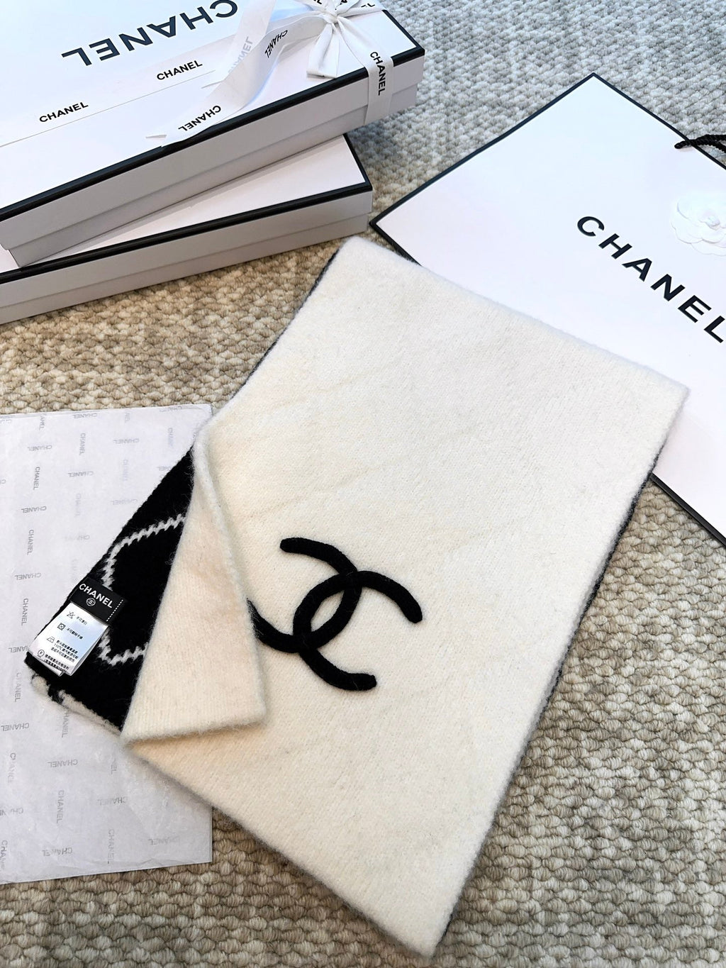 Chanel Style Reversible Diamond Logo Scarf