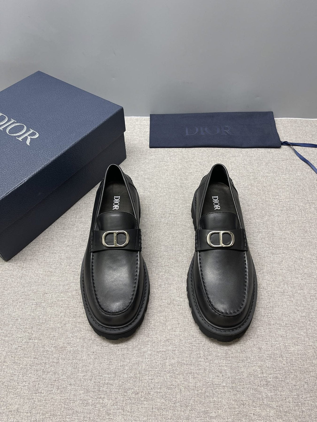 DIOR Men's Black Double-Loop Slip-On Loafers