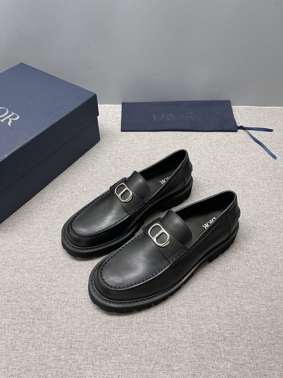 DIOR Men's Black Double-Loop Slip-On Loafers