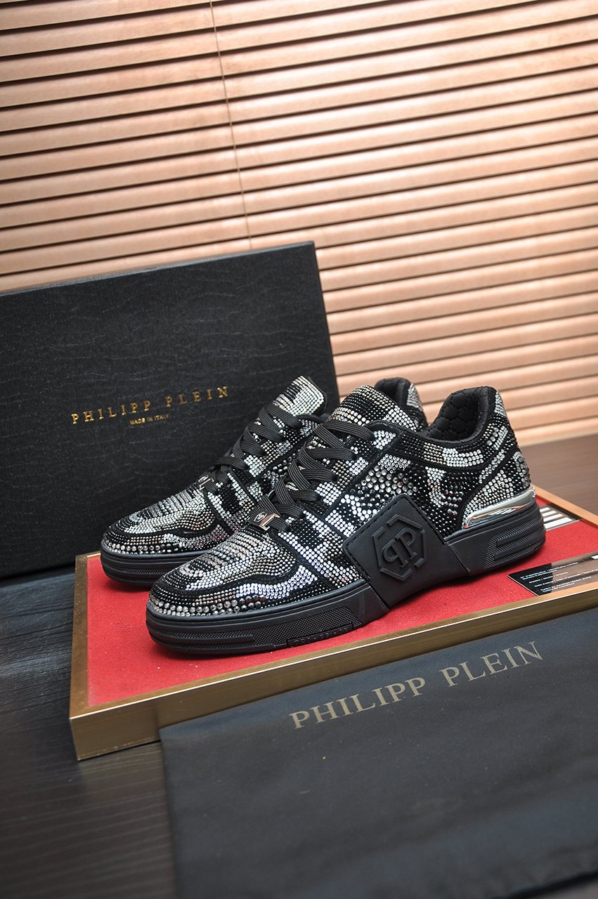 Philipp Plein Studded Black and Silver Sneakers