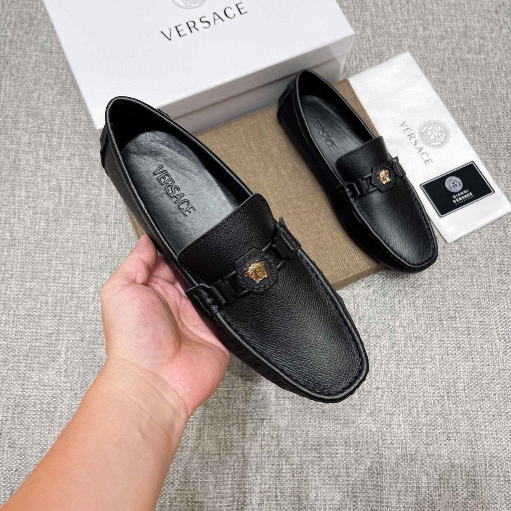 Versace Men's Black Medallion Loafers - Leather Lining