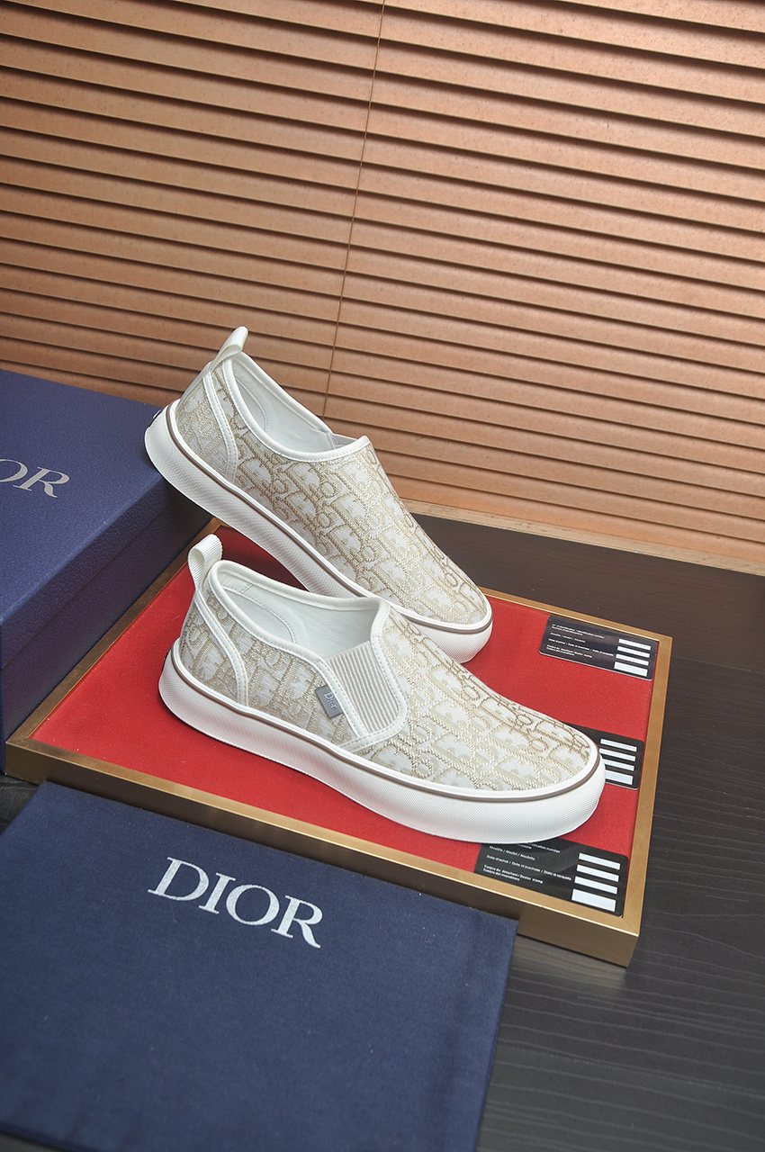 Dior Cream Patterned Slip-On Sneakers