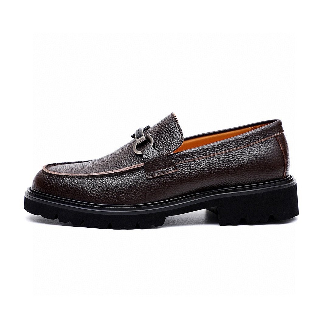 Salvatore Ferragamo Men's Dark Brown Textured Leather Loafers