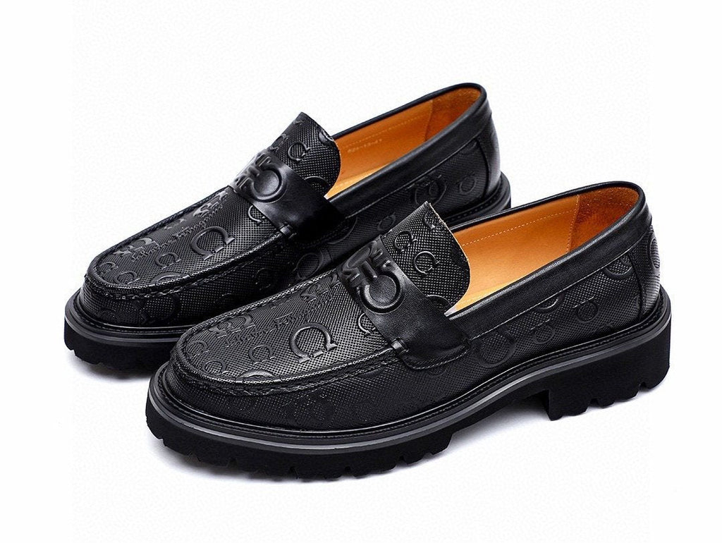 Salvatore Ferragamo Men's Black Embossed Lug Sole Loafers