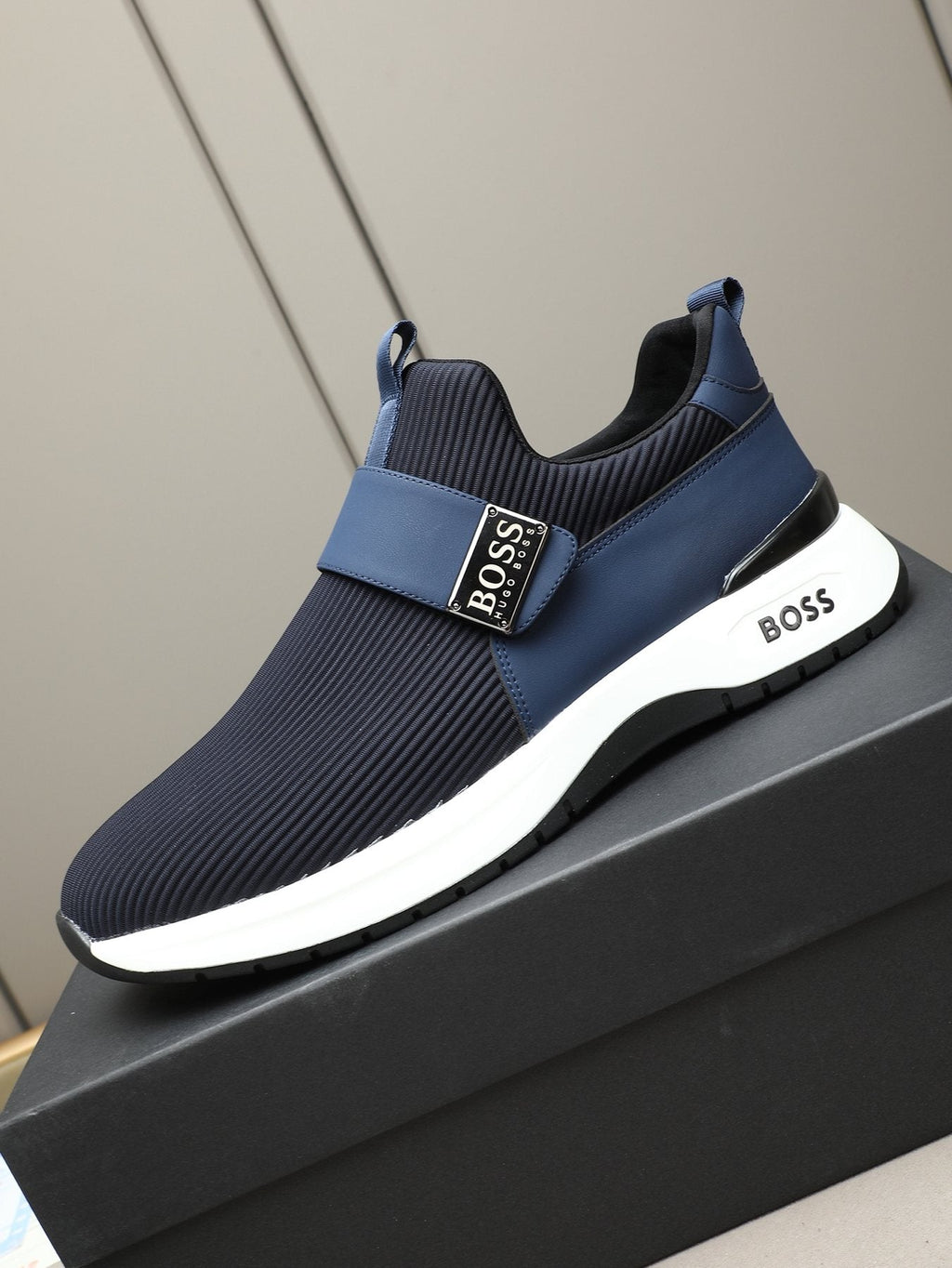 Hugo Boss Ribbed Knit Strap Slip-On Shoes
