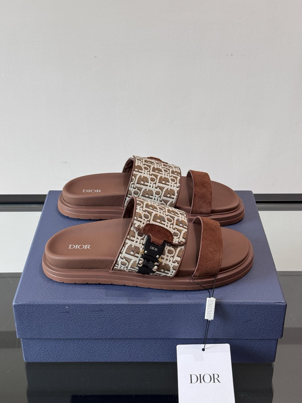 Dior Men's Patterned Strap Slide Sandals - Grooved Outsole