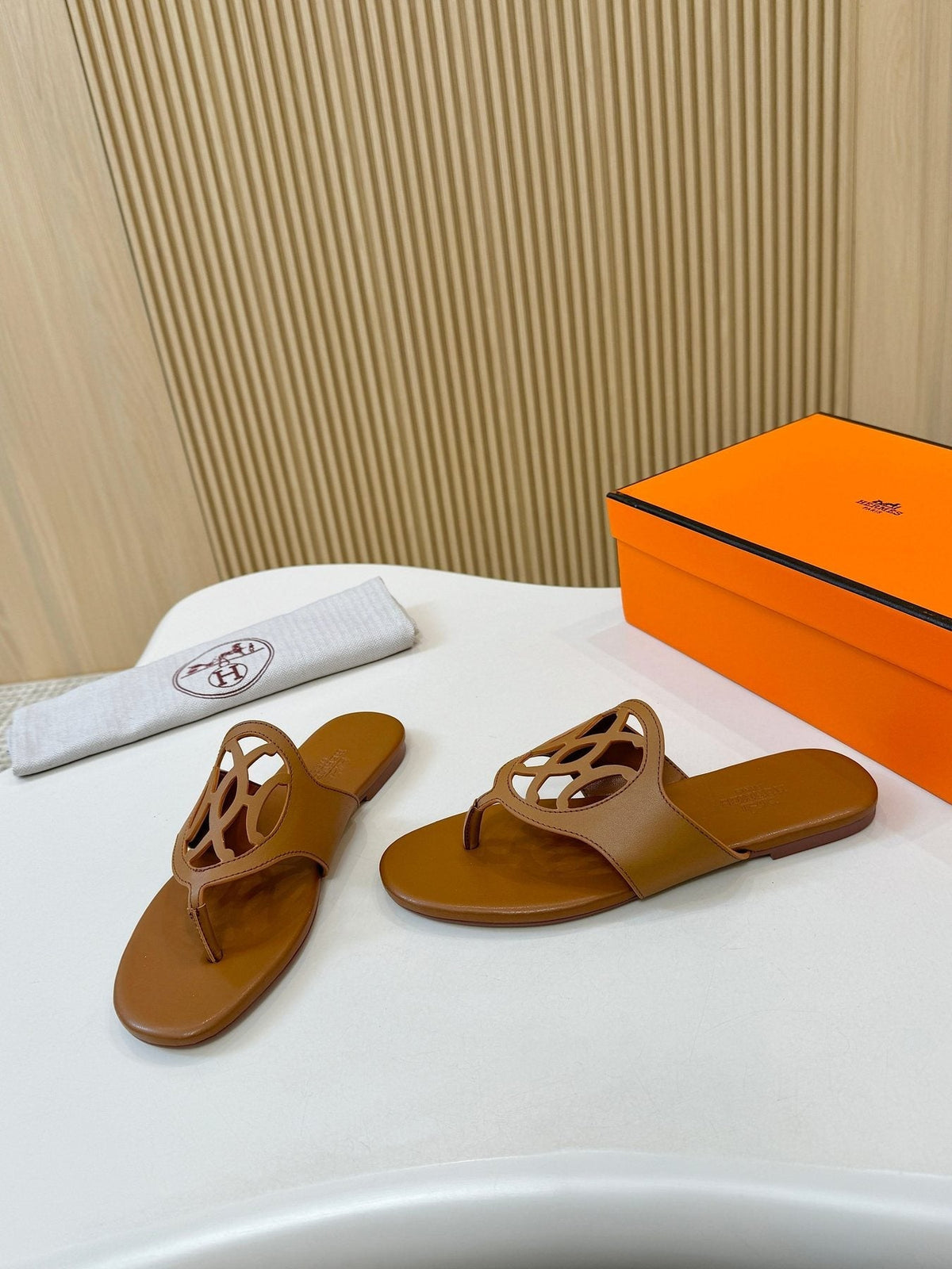 Hermès Brown Cutout Thong Sandals